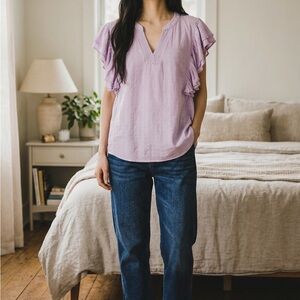 Maurices Lavender Ruffle Sleeve V-Neck Blouse